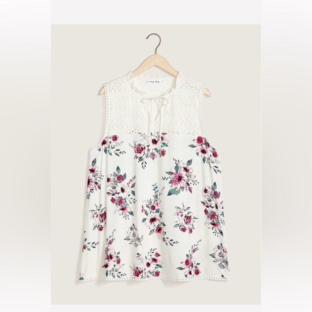 EUC Printed Sleeveless Tank Top With Eyelet Yoke - In Every Story SZ X plus size